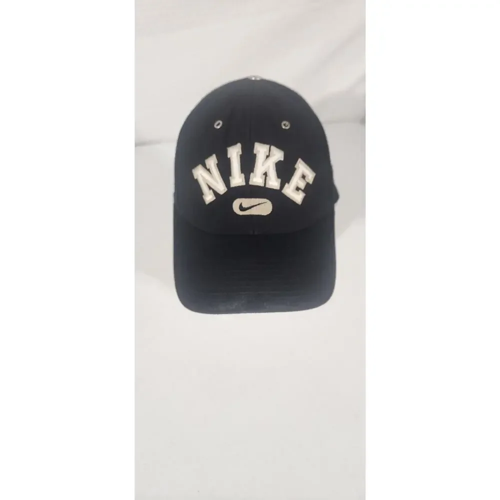 Vtg Nike Black Swoosh Strapback Mens Baseball Embroidered